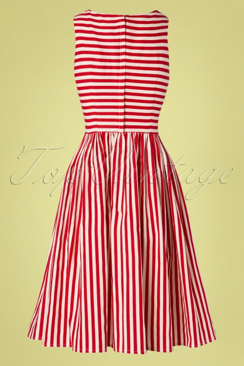 Collectif Clothing - Gestreiftes Swing-Kleid Candice in Rot und Weiß 5