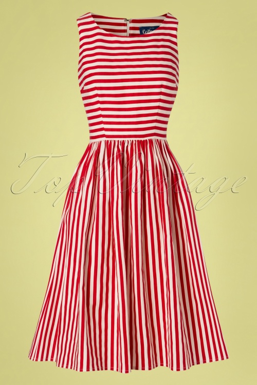 Collectif Clothing - Candice Striped Swing Dress Années 50 en Rouge et Blanc 2