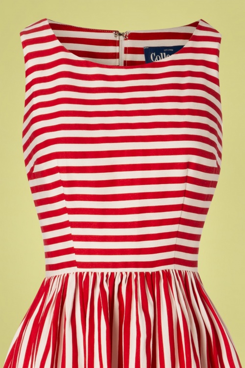 Collectif Clothing - Candice Striped Swing Dress Années 50 en Rouge et Blanc 4