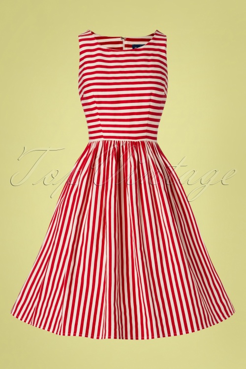 Collectif Clothing - Candice Striped Swing Dress Années 50 en Rouge et Blanc 3