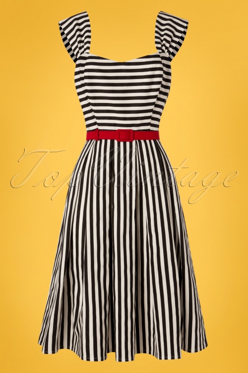 Collectif Clothing - Jill Striped Swing Dress Années 50 en Noir et Blanc