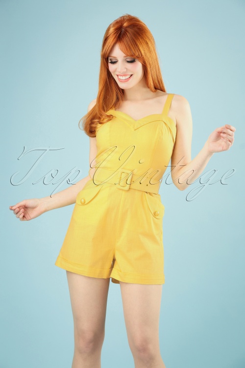 Collectif Clothing - 50s Jay Playsuit in Pastel Yellow