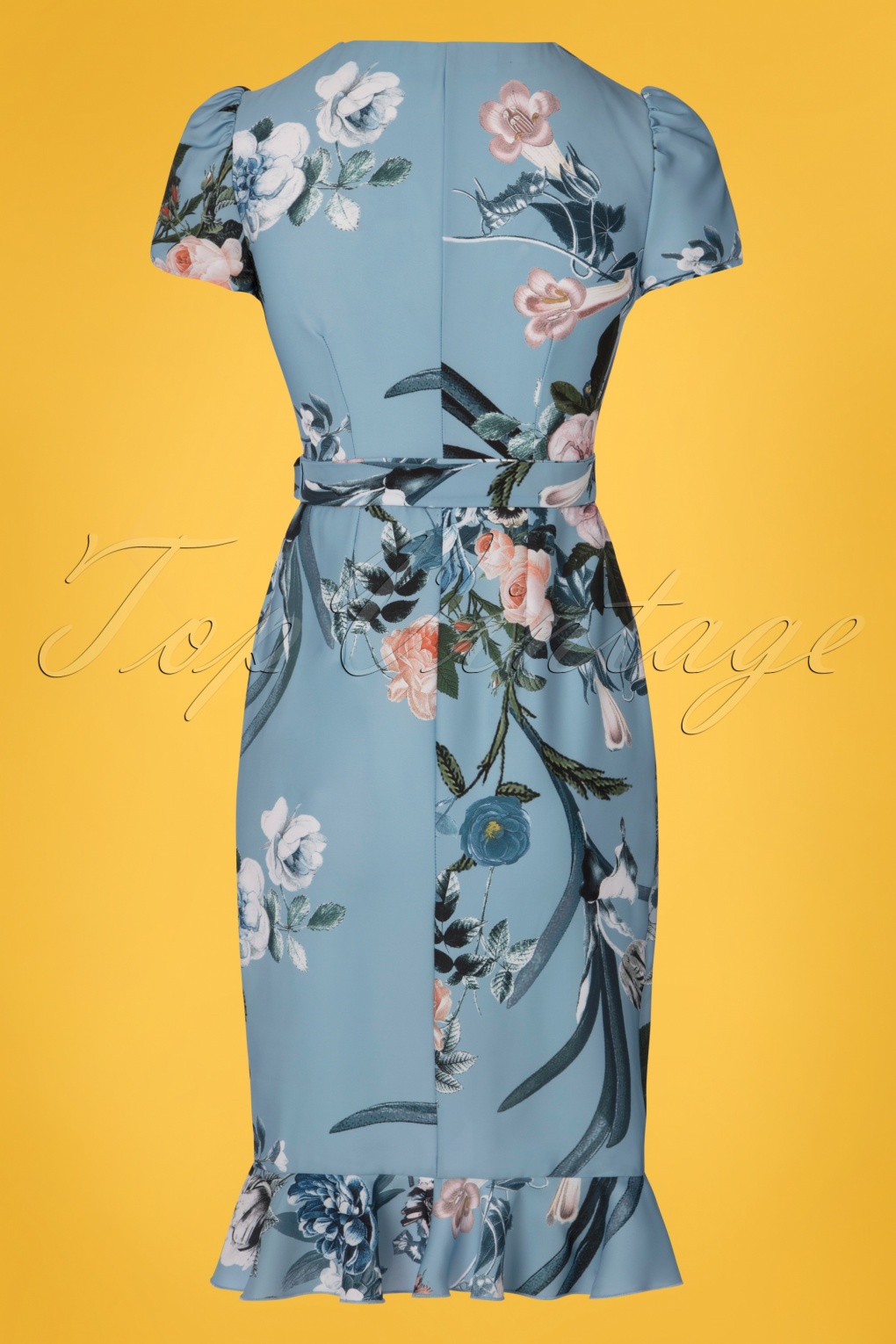 50s Rori Floral Wrap Dress in Blue