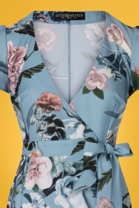 Little Mistress - 50s Rori Floral Wrap Dress in Blue 3
