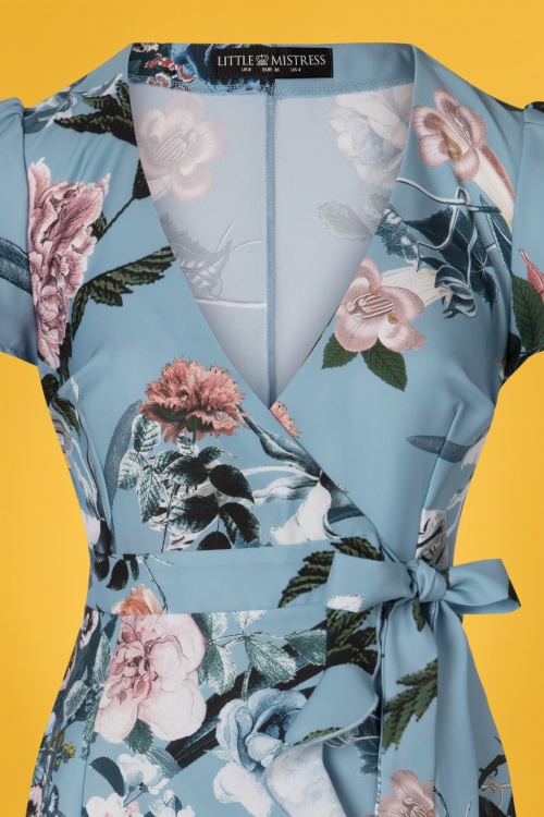 Little Mistress - Rori Floral Wrap Dress Années 50 en Bleu 3