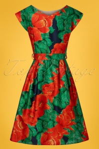 Palava - 50s Beatrice Camellia Swing Dress in Red and Green 4