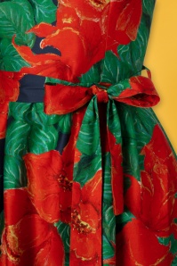 Palava - 50s Beatrice Camellia Swing Dress in Red and Green 5