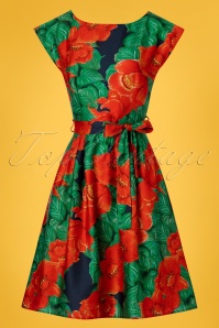 Palava - 50s Beatrice Camellia Swing Dress in Red and Green 2