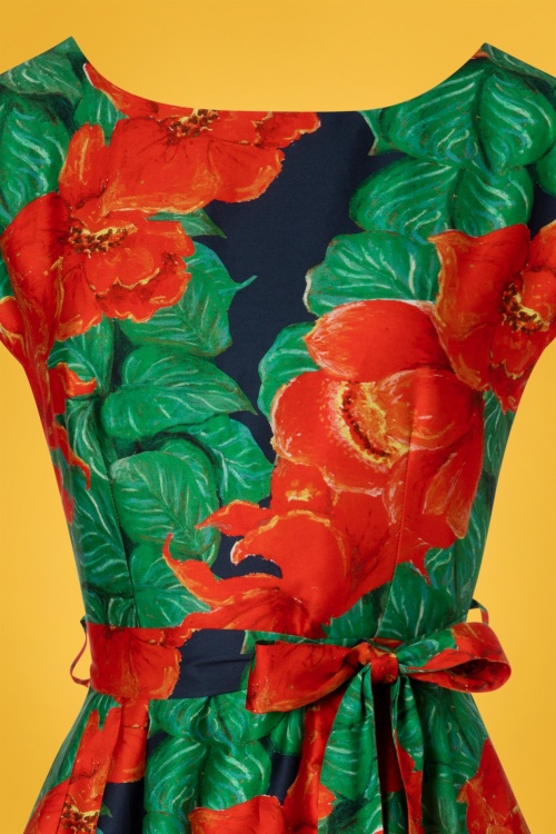 Palava - Beatrice Camellia Swing Dress Années 50 en Rouge et Vert 3