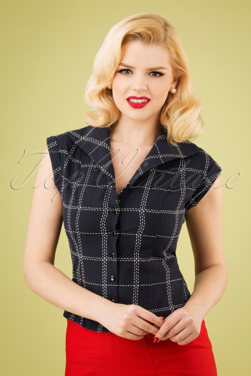 Banned Retro - 20s Chill Checks Blouse in Navy