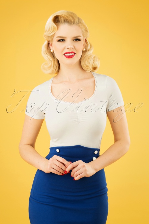 Blutsgeschwister - 50s Logo Feminin Top in Ivory White Train