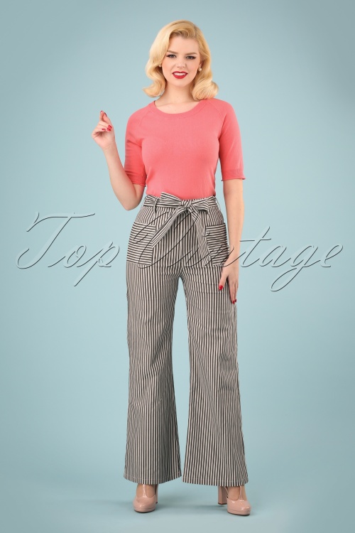 Collectif Clothing - Bella Striped Trousers Années 40 en Noir et Blanc