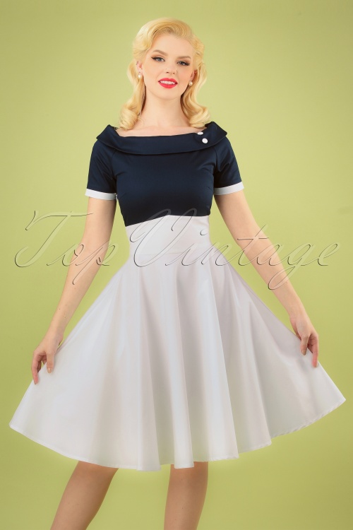 Dolly and Dotty - 50s Darlene Swing Dress in Navy and White