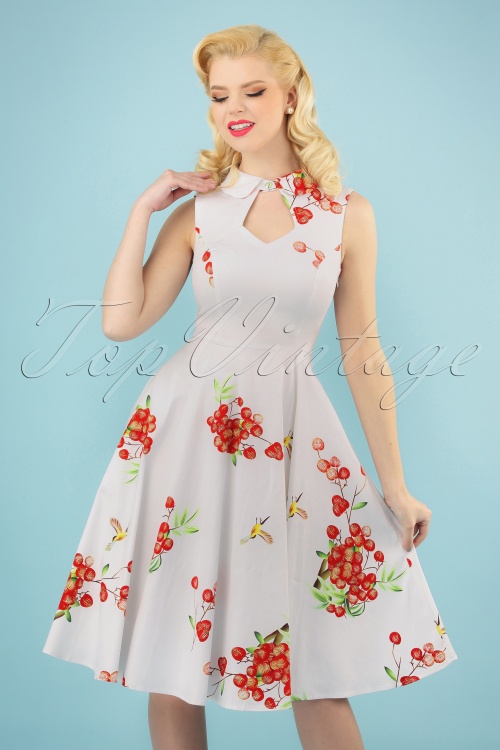 Hearts & Roses - 50s Berry Blast Swing Dress in White