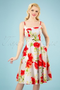 Hearts & Roses - Blossoming Red Poppy Swing Dress Années 50 en Blanc
