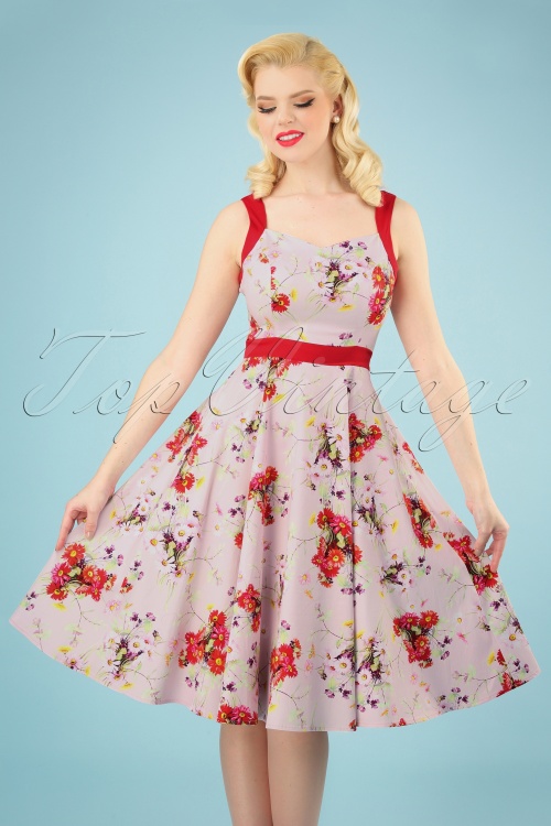 Hearts & Roses - Deborah Floral Swing Dress Années 50 en Rose