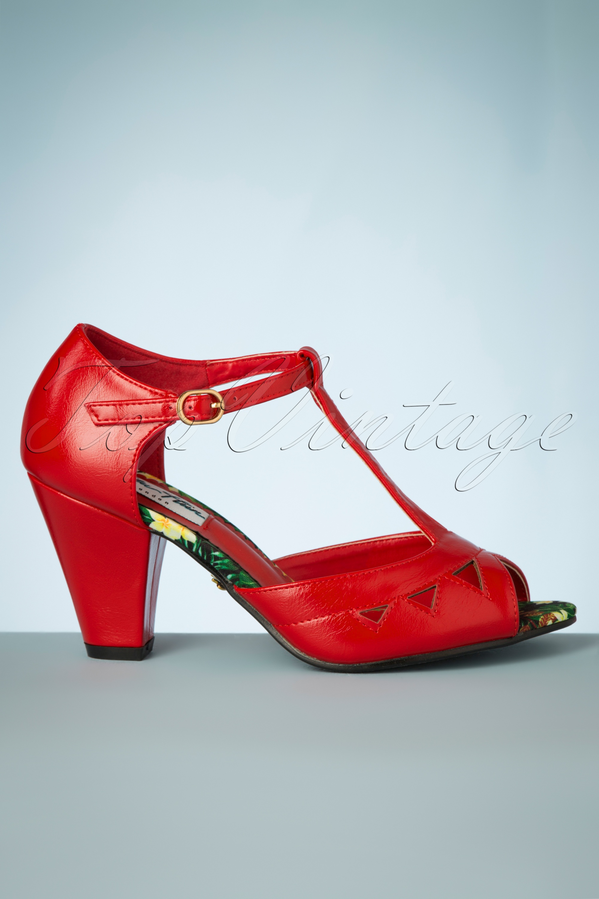 Lulu Hun 50s Veronica Peeptoe Heels in Red | Topvintage