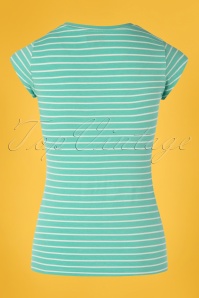 Mademoiselle YéYé - 60s Casual Elegance Top in Mint and White Stripes 3