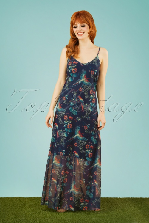 Smash! - Linaria Parrot Maxi Dress Années 60 en Bleu Marine