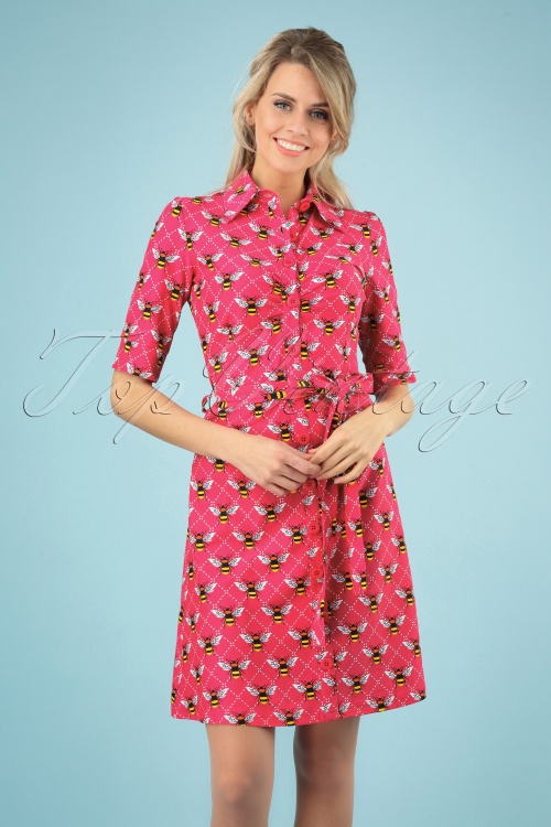 Tante Betsy - 60s Button Down Bee Dress in Pink