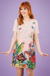Yumi - Mexicana Flower Tunic Dress Années 60 en Coraille Pastel