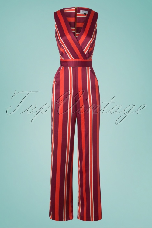 Closet London - 70s Scarlett Stripes Jumpsuit in Red 2