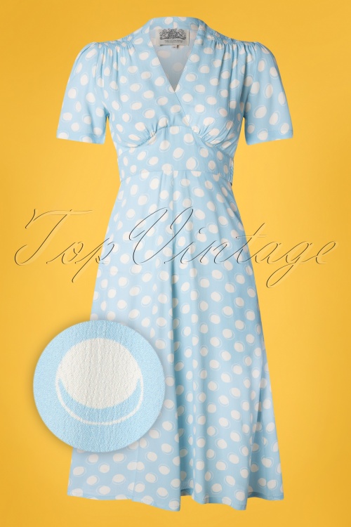 The Seamstress of Bloomsbury - 40s Dolores Moonshine Spot Dress in Sky Blue