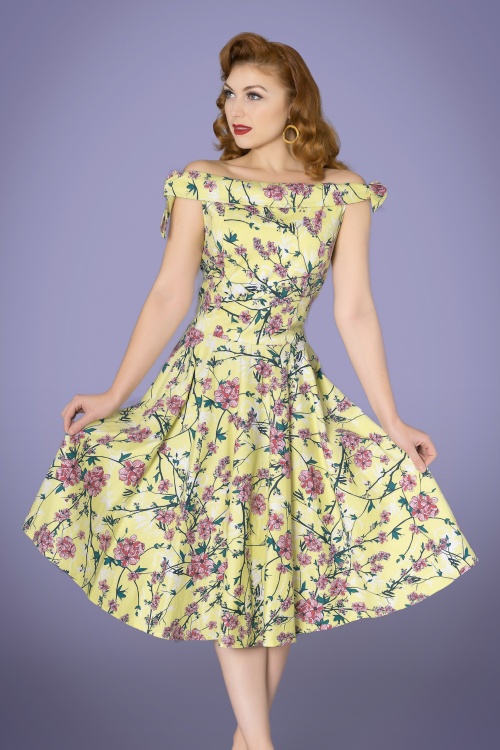 Timeless - 50s Zenith Floral Swing Dress in Lime Green