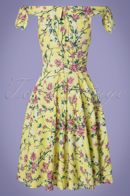 Timeless - Zenith Floral Swing Dress Années 50 en Vert Citron 6