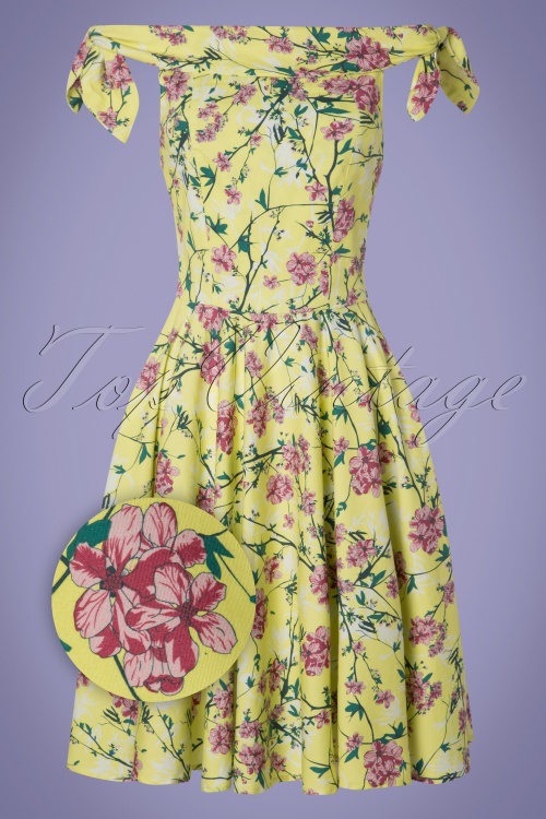 Timeless - Zenith Floral Swing Dress Années 50 en Vert Citron 2