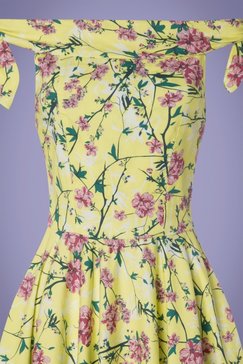 Timeless - Zenith Floral Swing Dress Années 50 en Vert Citron 4