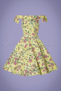 Timeless - Zenith Floral Swing Dress Années 50 en Vert Citron 3