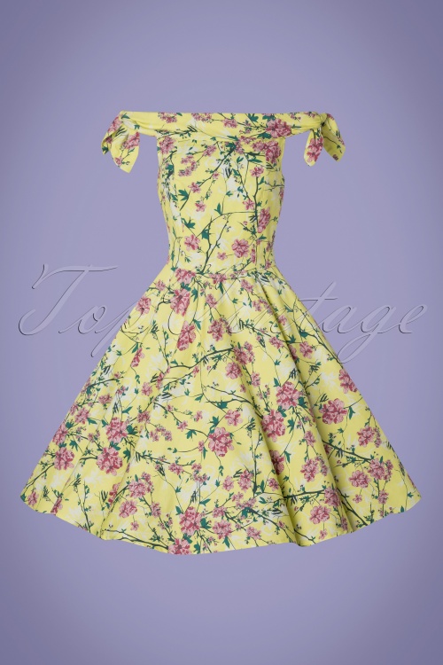 Timeless - Zenith Floral Swing Dress Années 50 en Vert Citron 3