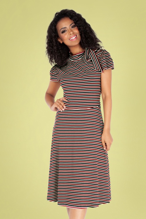 Vixen - 50s Corinna Stripes Swing Dress in Red and Blue 2