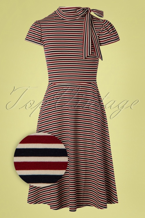Vixen - Corinna Stripes Swing-Kleid in Rot und Blau