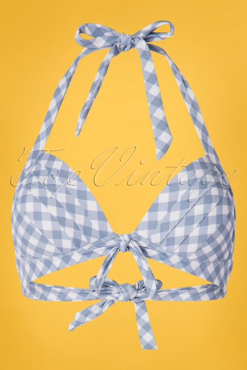 Unique Vintage - 50s Monroe Gingham Swim Top in Blue and White 2