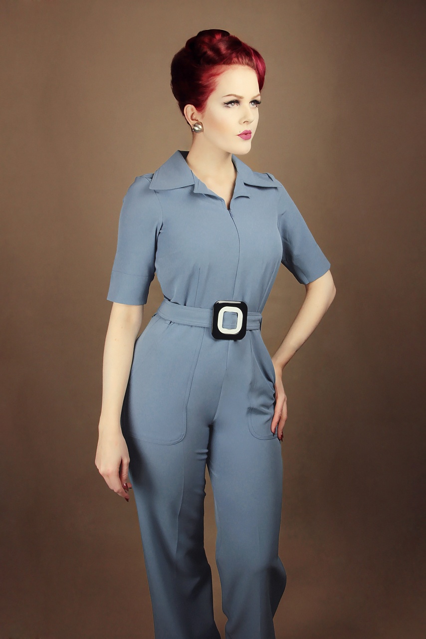 Mademoiselle YéYé - Vintage baby-jumpsuit in steenblauw 2