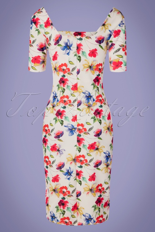 Vintage Chic for Topvintage - Phoebe Floral Pencil Dress Années 50 en Blanc 4