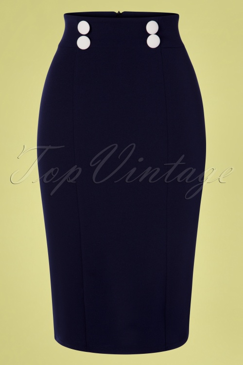 Vintage Chic for Topvintage - Leanna Pencil Skirt Années 50 en Bleu Marine