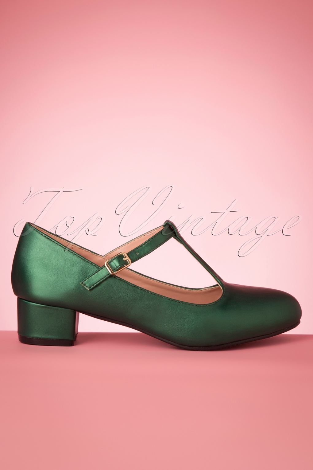 60s Chrissie TStrap Pumps in Emerald Green