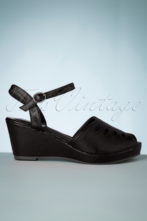 Lulu Hun - 60s Lily Wedge Sandals in Black 4