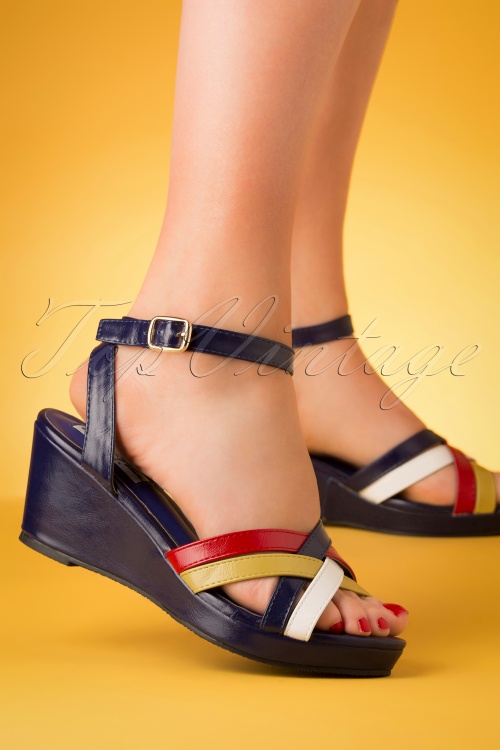 Lulu Hun - Nanda Wedge Sandals Années 60 en Bleu Marine 2