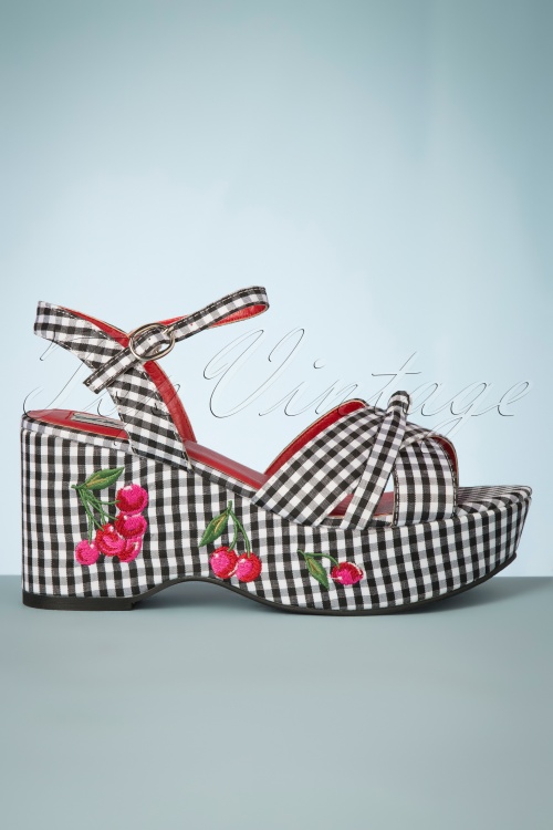 Lulu Hun - Twinnie Cherry Wedge Sandals Années 60 en Noir et Blanc