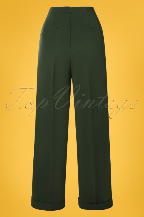 Banned Retro - 40s Adventures Ahead Button Trousers in Forest Green 3