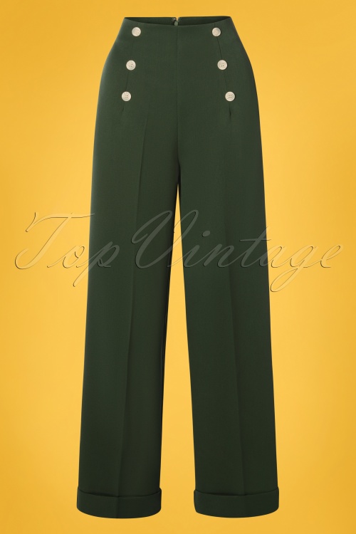 Banned Retro - 40s Adventures Ahead Button Trousers in Forest Green 2