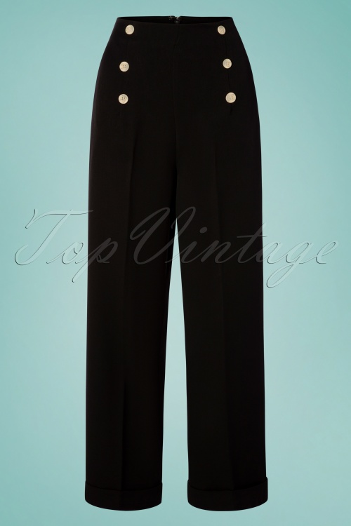 40s Adventures Ahead Button Trousers in Black