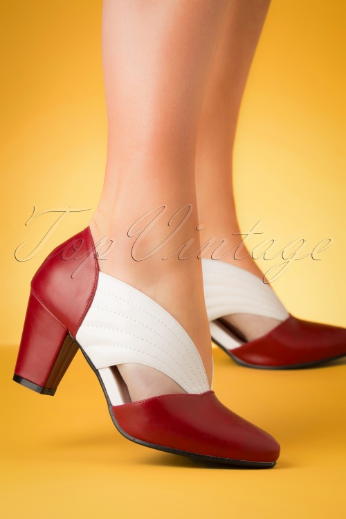 Lulu Hun - 40s Tanya Pumps in Red and White