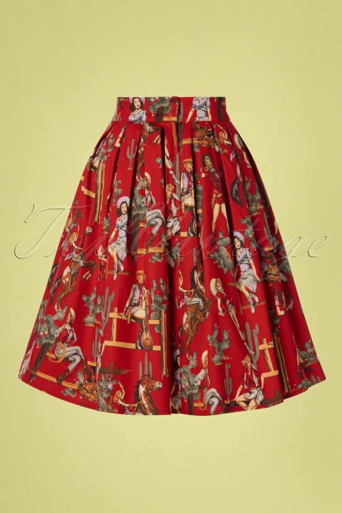 Banned Retro - Cowgirl Pleated Swing Skirt Années 50 en Rouge 2
