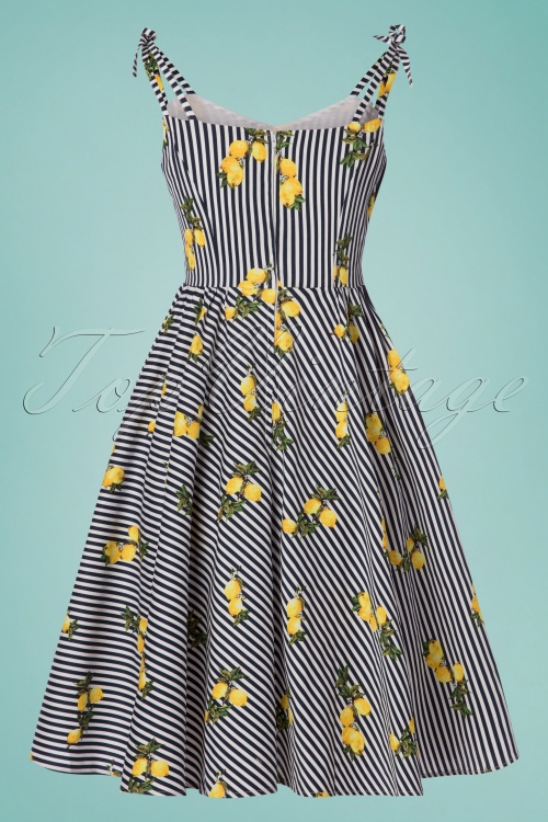Banned Retro - 50s Lemons And Stripes Dress in Navy and White 5