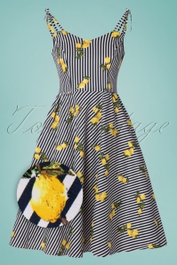 Banned Retro - 50s Lemons And Stripes Dress in Navy and White 2